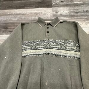 Vintage 90s Norm Thompson Green Cream Mens M Coogi Style Collared Sweatshirt